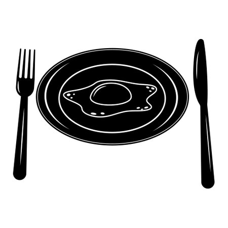 Cutlery fork, knife and plate, vector isolated illustration, black stencil iconのイラスト素材
