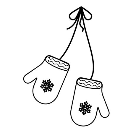 Winter mittens. A pair of knitted Christmas knobs, contour, doodleのイラスト素材