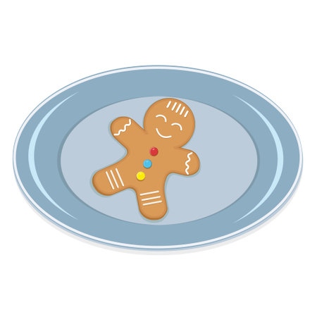 Christmas ginger cookies, ginger man, on a plate, color vector illustration in cartoon styleのイラスト素材