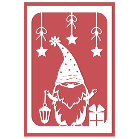 Multilayer 3D Christmas card with a gnome in the papercut style, vector illustration, Laser cut paperのイラスト素材