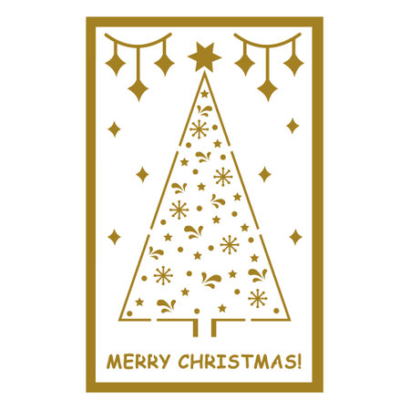 Multi layered 3D Christmas card with a papercut style Christmas tree, vector illustration, Laser cut paperのイラスト素材