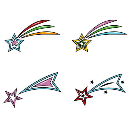 A set of cartoon colorful vector illustrations of stars isolated on a white background.のイラスト素材