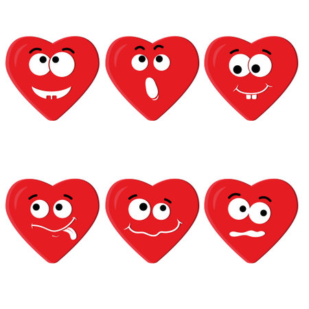 Vector illustration of the set of heart emoticons isolated on white backgroundのイラスト素材