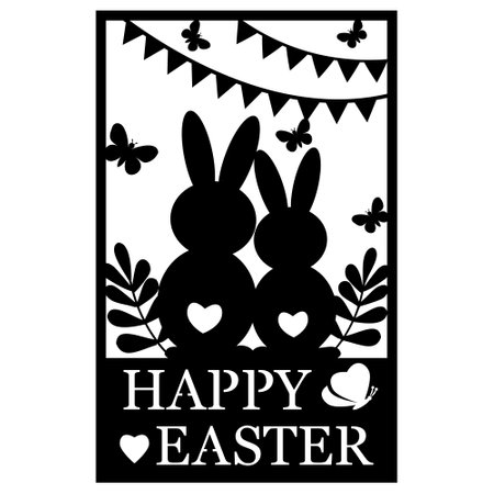 Greeting card template with Easter bunny, papercut style paper cutting, vector illustrationのイラスト素材