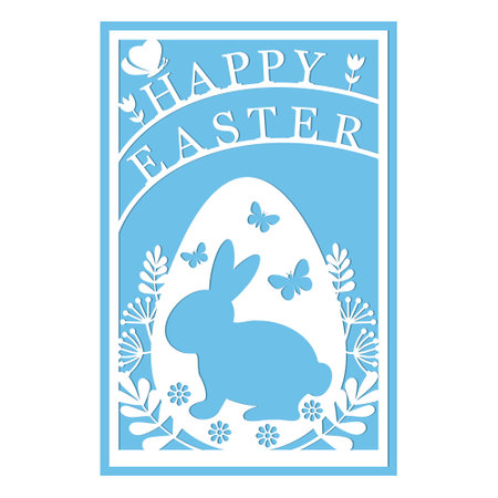 Greeting card template with Easter bunny, papercut style paper cutting, vector illustrationのイラスト素材