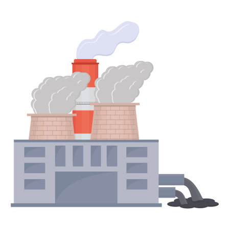 Environmental pollution with factory pipes emitting smoke, dirty air and liquid waste. Color vector illustration in flat styleのイラスト素材