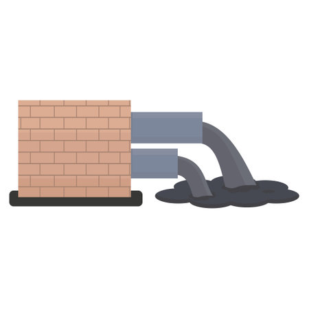 Environmental pollution with factory pipes emitting smoke, dirty air and liquid waste. Color vector illustration in flat styleのイラスト素材