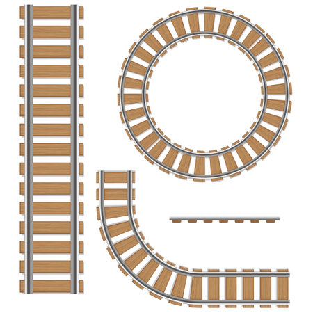 A set of railway tracks. Isolated vector elements of a railway, rails of railway routesのイラスト素材
