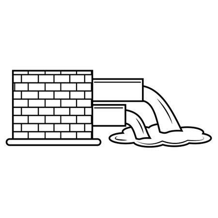 Environmental pollution with factory pipes emitting smoke, dirty air and liquid waste. Color vector illustration in flat styleのイラスト素材
