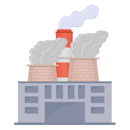 Industrial factory factory in flat style, isolated vector illustration in flat style.のイラスト素材