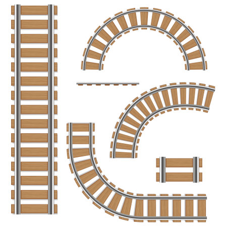 A set of railway tracks. Isolated vector elements of a railway, rails of railway routesのイラスト素材