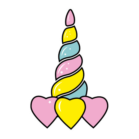 Colored unicorn horn. Color isolated vector illustration in cartoon style.のイラスト素材