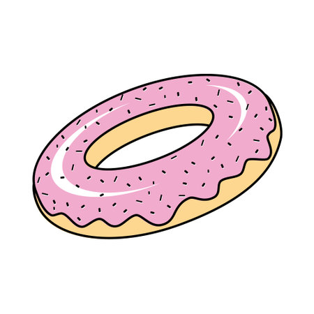 A doughnut with pink sprinkles. Color isolated vector illustration in cartoon style.のイラスト素材