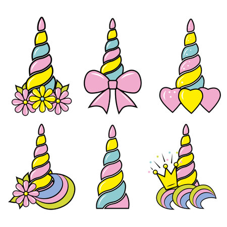 Colored unicorn horn. Color isolated vector illustration in cartoon style.のイラスト素材