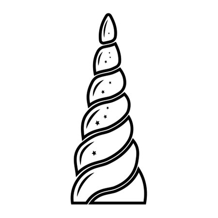 Unicorn horn decorated, black contour coloring, vector isolated illustration in doodle styleのイラスト素材