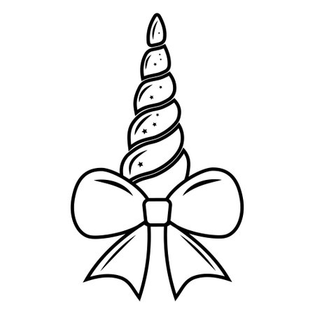 Unicorn horn decorated, black contour coloring, vector isolated illustration in doodle styleのイラスト素材