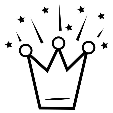 crown sign with rays black outline, vector isolated illustration in doodle styleのイラスト素材