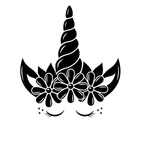 Fabulous unicorn pony decorated with black contour coloring, vector isolated illustration in doodle style, stencilのイラスト素材