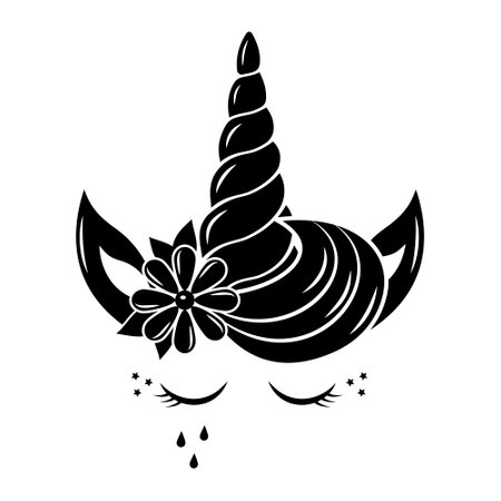 Fabulous unicorn pony decorated with black contour coloring, vector isolated illustration in doodle style, stencilのイラスト素材