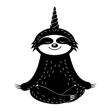 Vector illustration in cartoon style of a cute sloth character with a unicorn horn.のイラスト素材