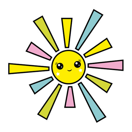 cute character sun, color vector isolated cartoon-style illustrationのイラスト素材