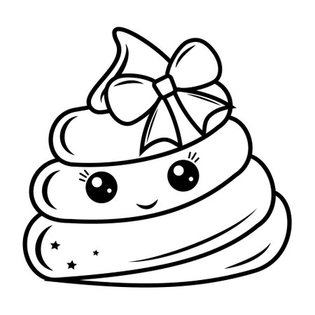 Cute character Poop kawaii, black outline, vector isolated illustration in doodle styleのイラスト素材