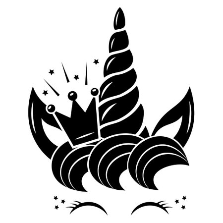 Fabulous unicorn pony decorated with black contour coloring, vector isolated illustration in doodle style, stencilのイラスト素材