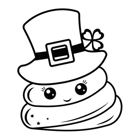 Poop on St. Patricks Day. Cute kawaii character, black outline, vector isolated doodle-style illustrationのイラスト素材