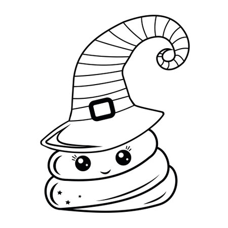 Poop for Halloween. Cute character kawaii gnome, black outline, vector isolated illustration in doodle styleのイラスト素材