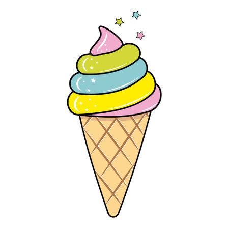 Ice cream is a sweet dessert. Color isolated vector illustration in cartoon style.のイラスト素材