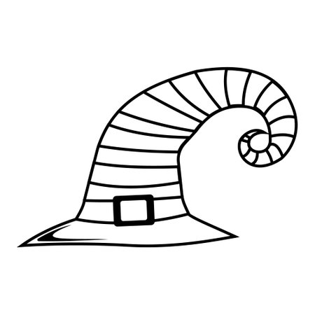 Witch hat, black outline, vector illustration in doodle styleのイラスト素材