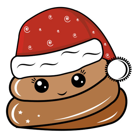 Christmas smiley poop with a red Santa Claus hat, vector cartoon on a white background.のイラスト素材