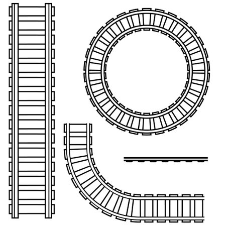 Curved railway, rails. Vector isolated illustration black outline coloringのイラスト素材