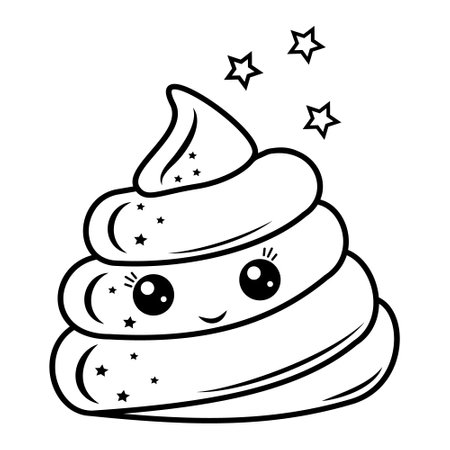 Unicorn kawaii poop, black outline, vector illustration in doodle styleのイラスト素材