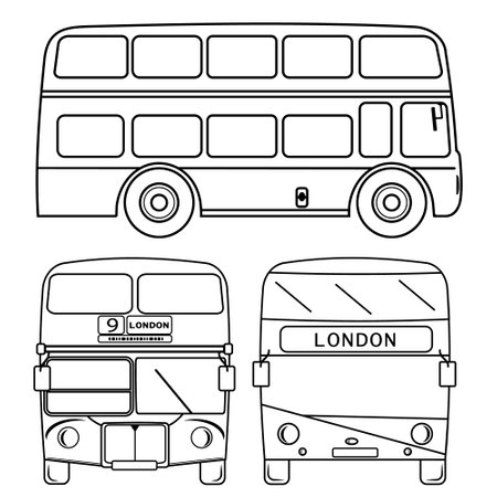 Double-decker London bus city transport double decker sightseeing contour outline line icon black color vector illustration image thin flat styleのイラスト素材