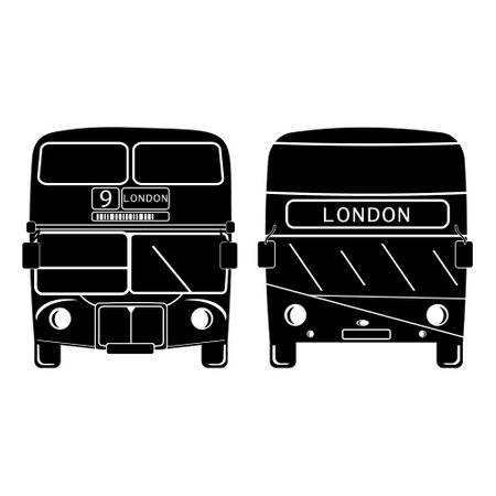 Double-decker London bus city transport double-decker sightseeing contour icon black stencil, silhouette, vector illustrationのイラスト素材