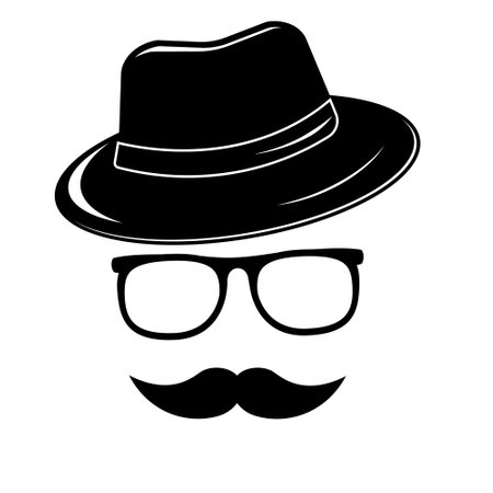 Gentleman icon. Hat. Glasses. Mustache. Vector icon Unknown man with a mustache in the hat, glasses. Inspector or detective icon.のイラスト素材