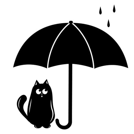 cat sitting under an umbrella, stencil icon, vector isolated illustrationのイラスト素材