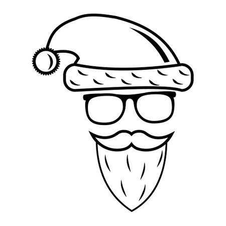 Santa Claus with glasses, black outline, vector isolated illustrationのイラスト素材