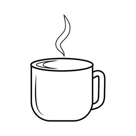 Mug with hot drink, black outline, line, vector illustration in doodle styleのイラスト素材