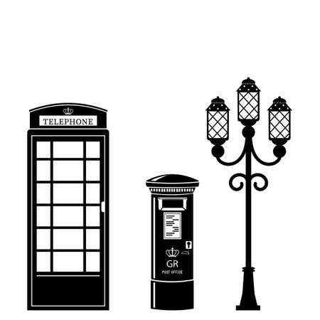 Vector set of London attractions. a set of vector silhouette illustrations of the sights of London, Englandのイラスト素材