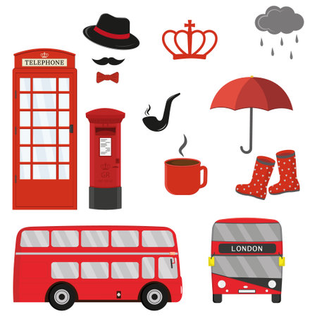 A set of sights and symbols of London, vector isolated illustrationのイラスト素材