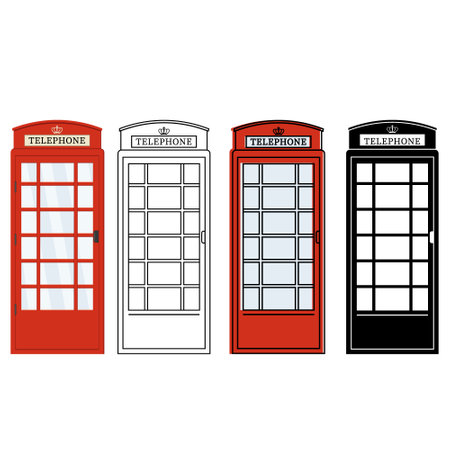 London phone booth set, style, cartoon, contour, stencil, vector isolated illustrationのイラスト素材