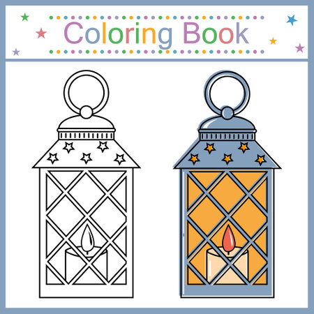 Christmas coloring book or page for kids. Christmas lantern black and white vector illustrationのイラスト素材