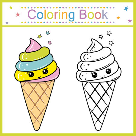 Coloring book for kids ice cream kawaii, isolated contour illustrationのイラスト素材