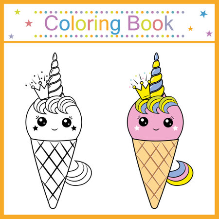 Coloring book for kids ice cream kawaii, isolated contour illustrationのイラスト素材