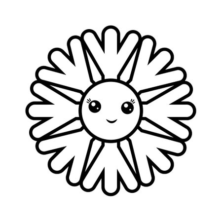 design of a vector illustration of a weather comic character snowflake kawaii in doodle style, black outline.のイラスト素材