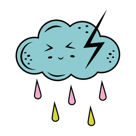 Thundercloud kawaii cartoon-style character, isolated vectorのイラスト素材