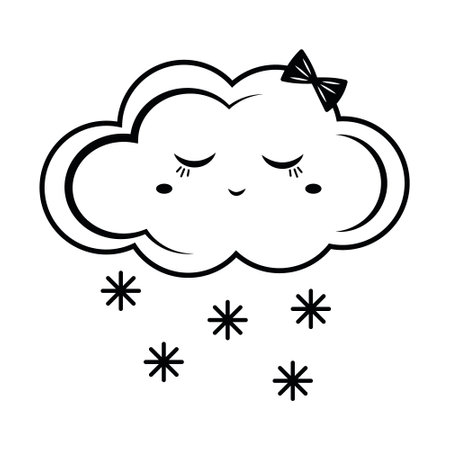 Winter snow cloud, cartoon snowflake style. Abstract flat color symbol of cold weather. Vectorのイラスト素材
