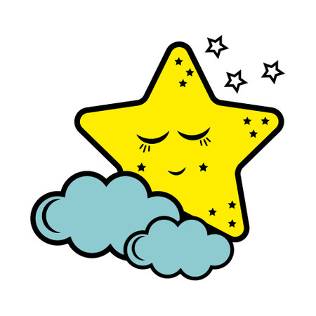 A star sleeps on a cloud, color vector illustration in cartoon styleのイラスト素材